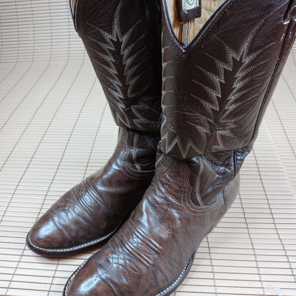 Nocona Cowboy Western Boots Dark Coffee Brown Skin - Picture 4 of 9